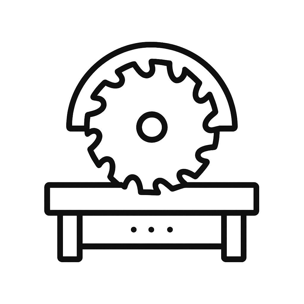 Illustration icon of circular saw blade on table for precision woodworking and panel cutting
