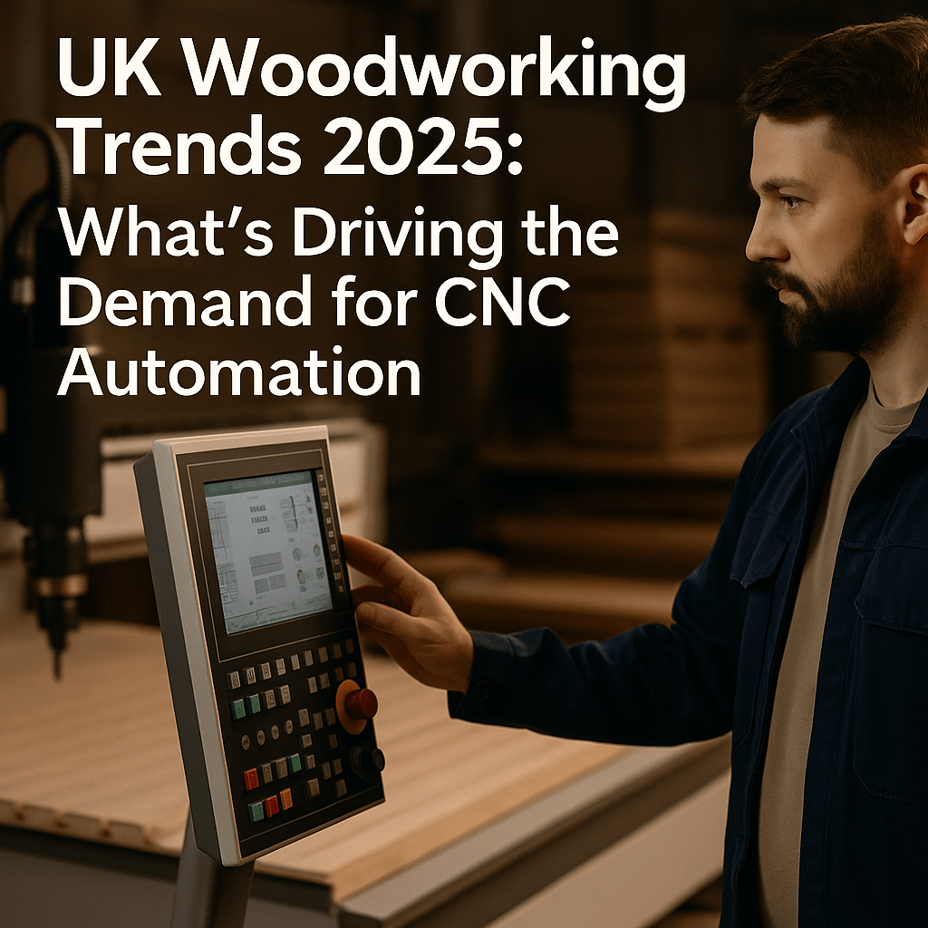 A modern CNC machine operating in a UK woodworking workshop, symbolising the rise of automation in joinery and small CNC businesses.